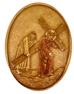 
Simon of Cyrene helps Jesus carry his cross